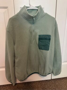Sage Green Half-Zip Fleece Pullover with Chest Pocket